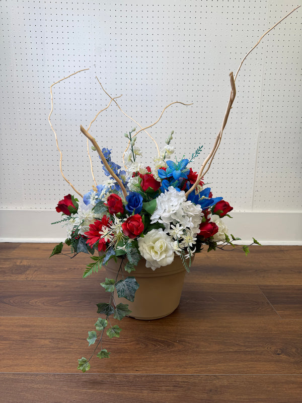 Patriotic Potted Garden Silk Arrangement